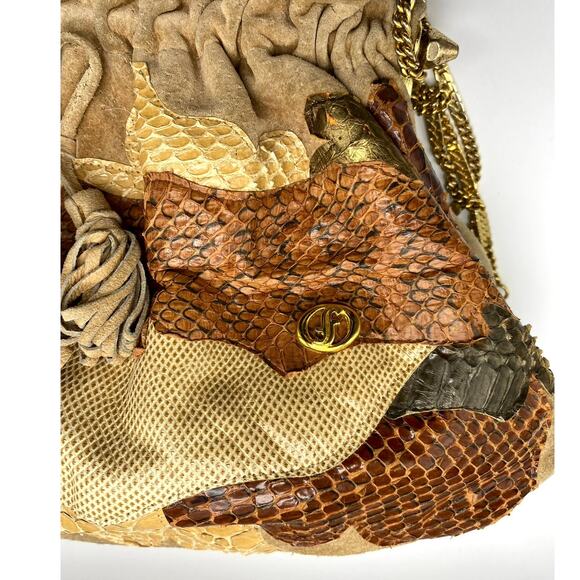 Carlo Fiori Tan suede Leather Patchwork Snakeskin Handbag‎ Italy Vtg
Chain Strap - Picture 4 of 9